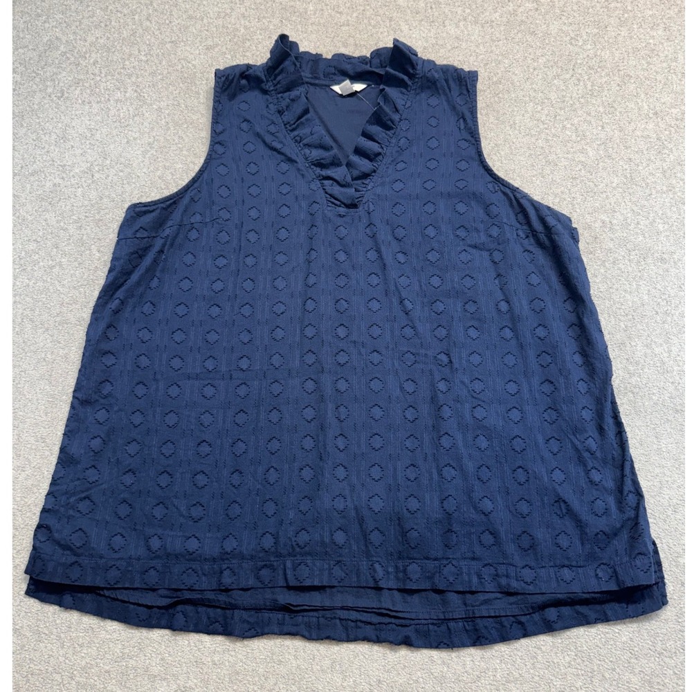 Crown & Ivy Sleeveless Blouse Womens XXL Pink Ruffle V-Neck Textured Dobby Dot